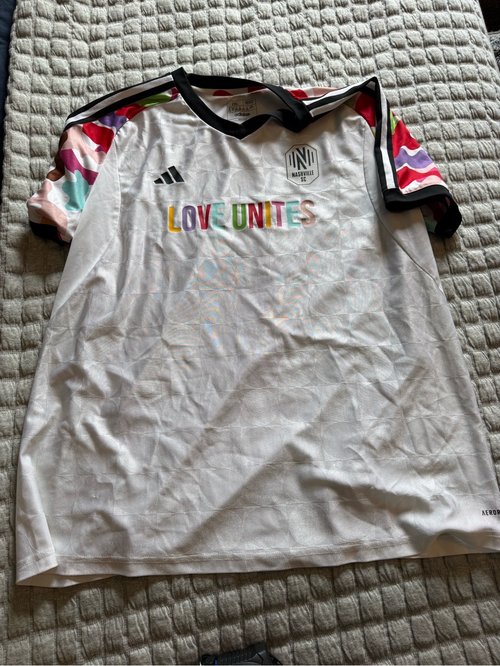 adidas White 'LOVE UNITES' Nashville SC Women’s Jersey with Multicolor Sleeves